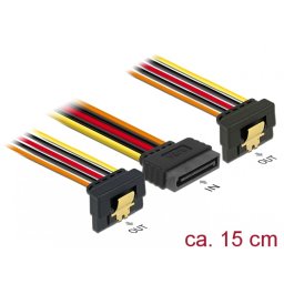 Cablu alimentare SATA 15 pini la 2 x SATA clips metalic unghi T-M, Delock 60145