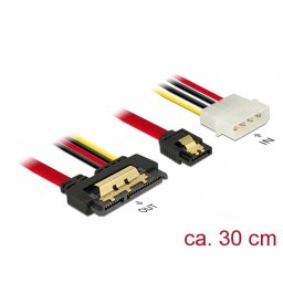 Cablu de date + alimentare SATA 22 pini 6 Gb/s cu clips la Molex 4 pini + SATA 7 pini 30cm, Delock 85230