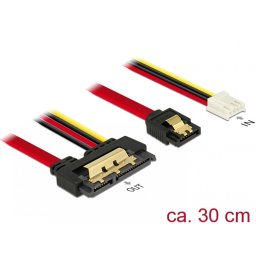 Cablu de date + alimentare SATA 22 pini 6 Gb/s cu clips la Floppy 4 pini mama + SATA 7 pini 30cm, Delock 85234