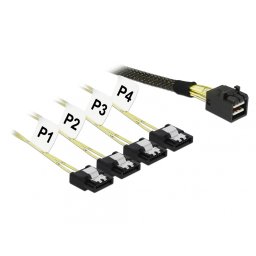 Cablu Mini SAS HD SFF-8643 > 4 x SATA 7 Pin 0.5 m, Delock 83392