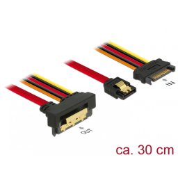 Cablu de date + alimentare SATA 22 pini 6 Gb/s cu clips la SATA 15 pini + SATA 7 pini unghi jos/drept 30cm, Delock 85229