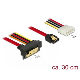 Cablu de date + alimentare SATA 22 pini 6 Gb/s cu clips la Molex 4 pini + SATA 7 pini unghi jos/drept 30cm, Delock 85231