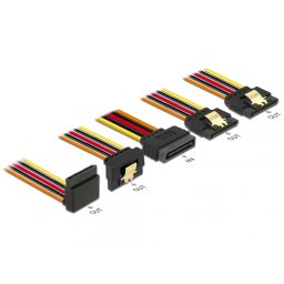 Cablu de alimentare SATA 15 pini la 2 x SATA drepte + 1 x unghi sus + 1 x unghi jos 50cm, Delock 60149