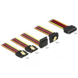 Cablu de alimentare SATA 15 pini la 2 x SATA drepte + 1 x unghi sus + 1 x unghi jos 30cm, Delock 60148
