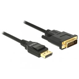Cablu Displayport 1.2 la DVI 24+1 pini 4K30Hz T-T pasiv 3m negru, Delock 85314