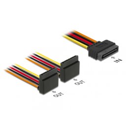 Cablu de alimentare SATA la 2 x SATA unghi sus 15cm, Delock 60170