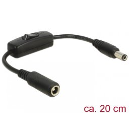 Cablu prelungitor DC 5.5 x 2.5 mm T-M cu switch 0.2m, Delock 65497