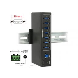 HUB extern industrial cu 7 x USB 3.0 tip A, protectie 15 kV ESD, Delock 63311