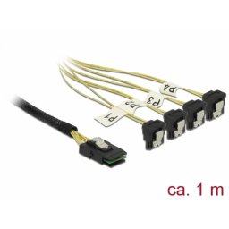 Cablu Mini SAS SFF-8087 la 4 x SATA unghi 1m, Delock 85687