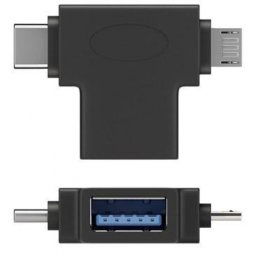 Adaptor OTG USB-A la USB-C + micro USB-B M-T Negru, 55554