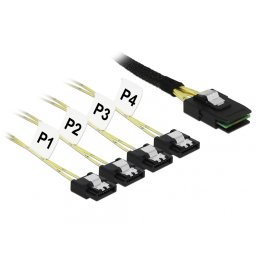 Cablu Mini SAS SFF-8087 la 4 x SATA 7 pini 1m metal, Delock 85731