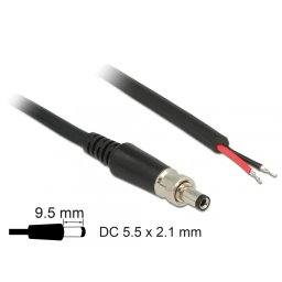 Cablu de alimentare DC 5.5 x 2.1 x 9.5 mm la fire deschise 95cm, Delock 89907