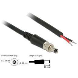 Cablu de alimentare DC 5.5 x 2.5 x 9.5 mm la fire deschise 95cm, Delock 89908