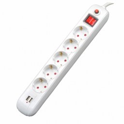 Prelungitor cu 5 prize 1.8m + 2 x USB 16A Alb, Spacer PP-5-18 USB