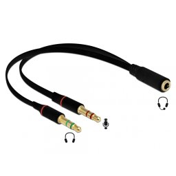Adaptor Stereo jack 3.5mm la 2 x jack 3.5mm 3 pini pentru casca + microfon M-T, Delock 65967
