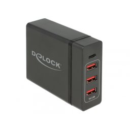 Incarcator universal 60W IEC C8 la USB-C PD + 3 x USB-A, Delock 63974