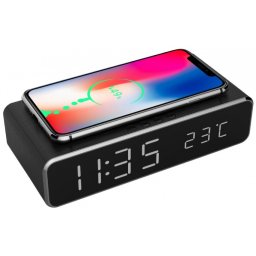 Ceas digital LCD cu alarma si incarcare wireless 5W Negru, Gembird DAC-WPC-01