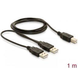 Cablu USB 2.0 Y alimentare 2 x USB tip A la USB tip B T-T 1m, 82394