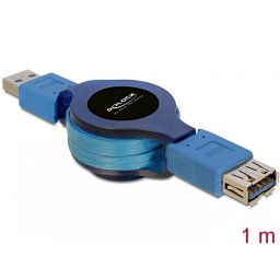 Cablu prelungitor USB 3.0 retractabil T-M 1m, Delock 82649