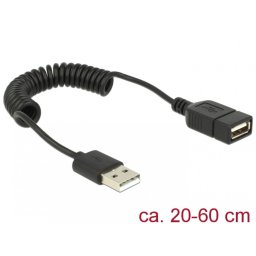 Cablu prelungitor USB 2.0 A T-M spiralat, Delock 83163