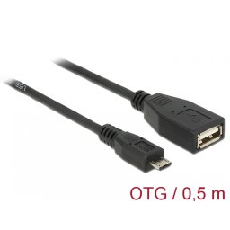 Cablu USB micro B la USB A T-M OTG 50 cm, Delock 83183