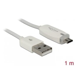 Cablu de date + incarcare USB la micro USB-B 2.0 cu LED 1m, Delock 83604