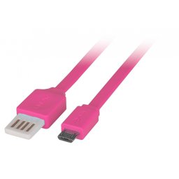 Cablu USB 2.0 la micro USB-B Flat reversibil 1m Pink, Lindy L30901*