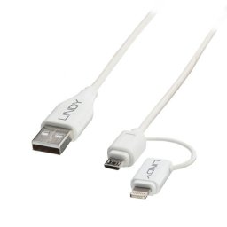 Cablu USB 2.0 la micro USB-B + adaptor Lightning MFI 1m, Lindy L31345*