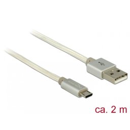 Cablu de incarcare + date micro USB-B la USB 2.0 T-T Alb 2m, Delock 83917
