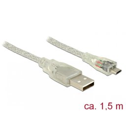 Cablu USB la micro USB-B 2.0 T-T 1.5m transparent, Delock 83899