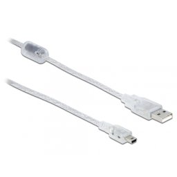 Cablu USB la mini USB-B 2.0 2m transparent, Delock 83907