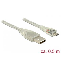 Cablu USB la micro USB-B 2.0 0.5m transparent, Delock 83897