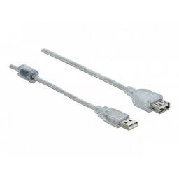Cablu prelungitor USB 2.0 T-M cu ferita 5m transparent, Delock 83885