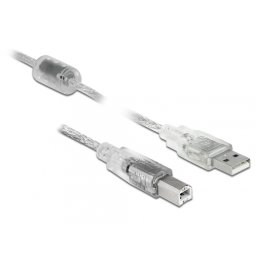Cablu USB 2.0 tip A-B cu ferita 3m transparent, Delock 83895