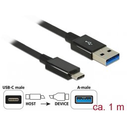 Cablu SuperSpeed USB 3.1 tip C (host) la USB-A (device) T-T 1m coaxial negru Premium, Delock 83983