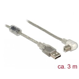 Cablu USB 2.0 tip A-B T-T unghi 3m transparent, Delock 84815