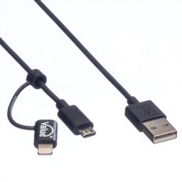 Cablu USB la micro USB-B + adaptor Lightning iPhone 5/6/7 MFI Negru 1m, Value 11.99.8325*