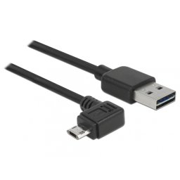 Cablu EASY-USB 2.0 tip A la micro USB-B EASY-USB unghi stanga/dreapta T-T 3m Negru, Delock 83854