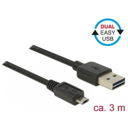 Cablu EASY-USB 2.0 tip A la EASY-USB 2.0 tip Micro-B T-T Negru 3m, Delock 83851