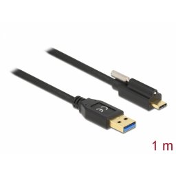 Cablu SuperSpeed USB 10 Gbps (USB 3.1 Gen 2) tip A la USB-C cu surub sus T-T 1m Negru, Delock 83717