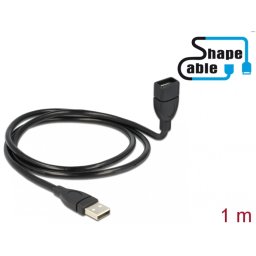 Cablu prelungitor USB 2.0-A ShapeCable 1m T-M Negru, Delock 83500