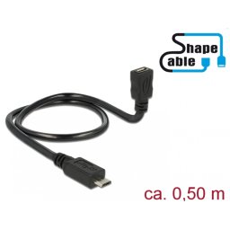 Cablu prelungitor micro USB-B 5 pini 2.0 T-M OTG ShapeCable 0.5m, Delock 83925