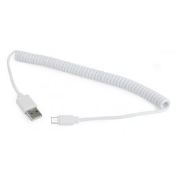 Cablu micro USB-B la USB 2.0 spiralat T-T alb 1.8m, Gembird CC-mUSB2C-AMBM-6-W