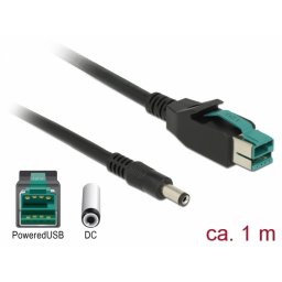 Cablu PoweredUSB 12 V la DC 5.5 x 2.1 mm 1m pentru POS/terminale, Delock 85497