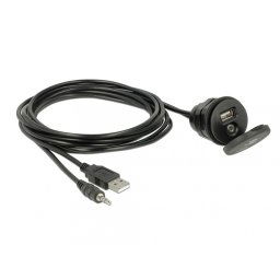 Cablu auto USB + jack stereo 3.5 mm 4 pini la USB + jack stereo 3.5 mm 4 pini (audio) T-M 2m Negru, Delock 85719