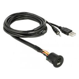 Cablu USB + jack stereo 3.5 mm 4 pini la USB + jack stereo 3.5 mm 4 pini (audio) T-M 2m Negru, Delock 85718