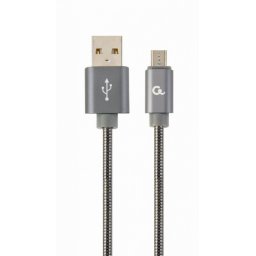 Cablu micro USB la USB 2.0 metalic spiral Premium 1m Metalic/Gri, Gembird CC-USB2S-AMmBM-1M-BG