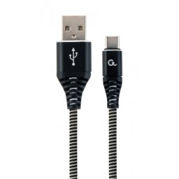 Cablu USB 2.0 la USB-C Premium Alb/Negru brodat 2m, Gembird CC-USB2B-AMCM-2M-BW