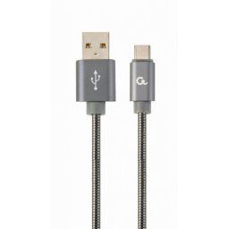 Cablu USB 2.0 la USB-C metalic spiral Premium 1m Metalic/Gri, Gembird CC-USB2S-AMCM-1M-BG