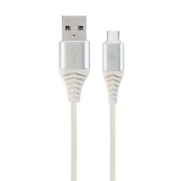 Cablu USB 2.0 la USB-C Premium Alb/Argintiu brodat 2m, Gembird